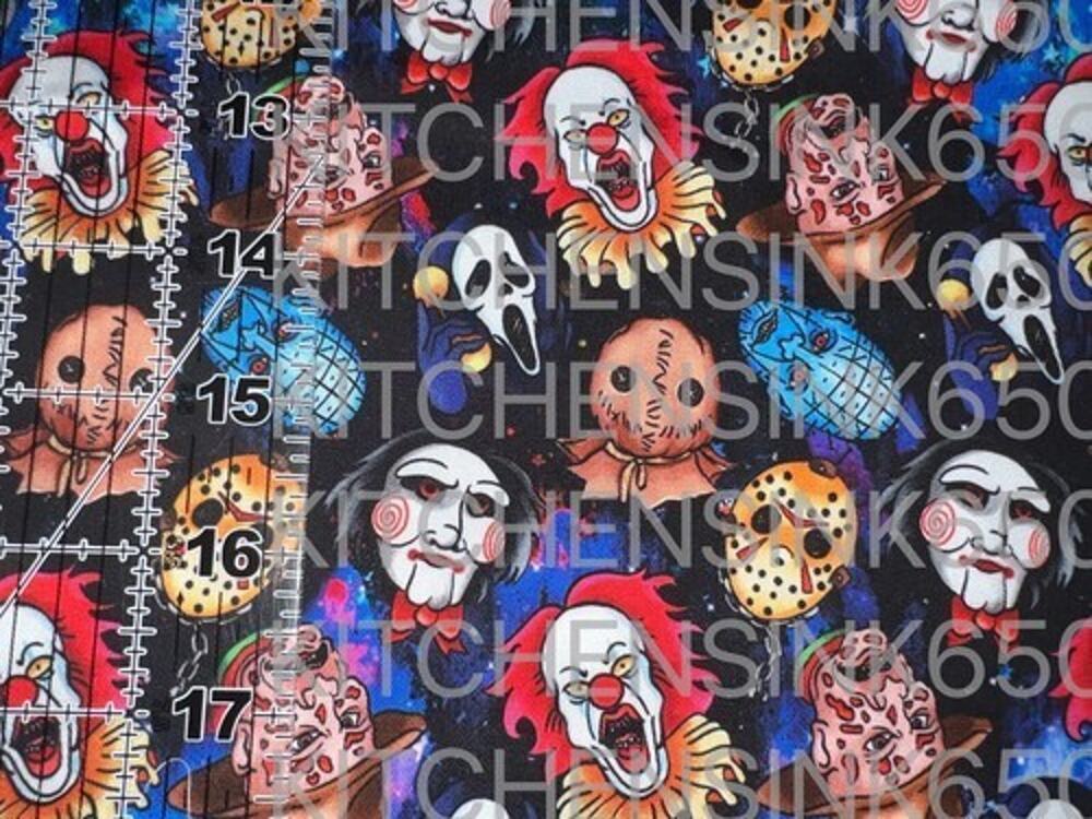 Custom Horror Bad Guys Various Blue 100% Cotton Woven Fabric 1/4 Yard 10”x 56”